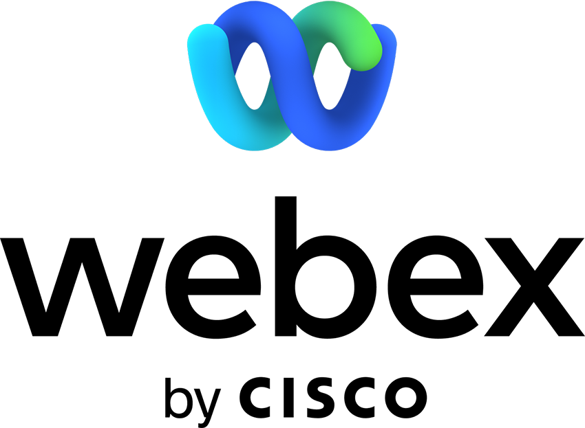 Webex by Cisco logo with blue and green infinity loop.