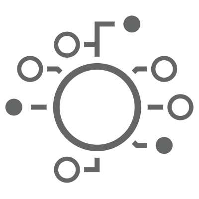 Diagram of a central hub with radiating connections to peripheral circles and dots.