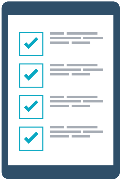 Tablet displaying a completed checklist with four checked items.